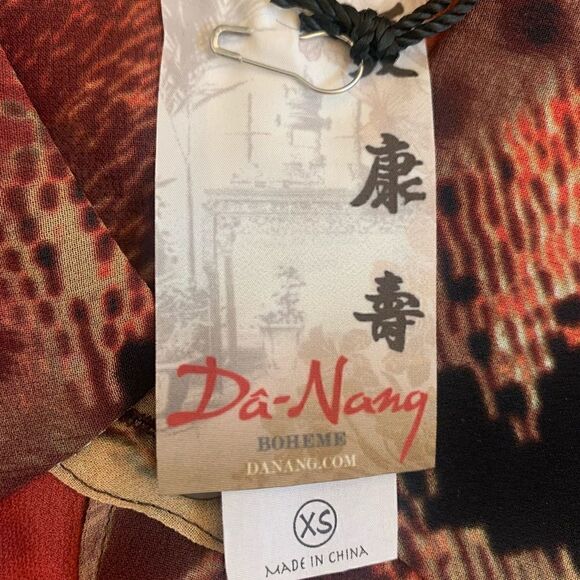 𝅺Da-Nang NWT Silk Red Orange Long Sleeve Animal Print Blouse Sz XS OOAK - Picture 4 of 6